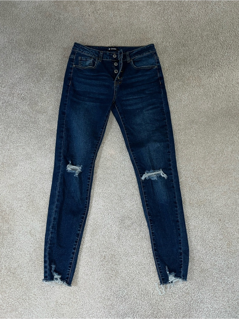 BTFBM Dark Wash High Rise Stretch Button Fly Distressed Skinny Jeans Size Small